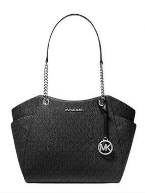 Michael Kors Black MK Signature Chain-Handle Tote
